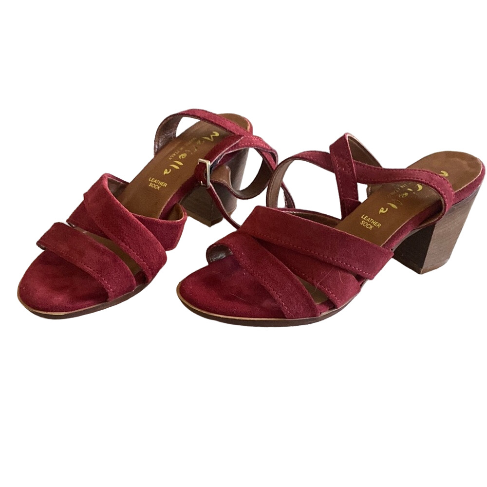 Mariella dark Red strappy Suede Heeled Sandals – Size 6.5